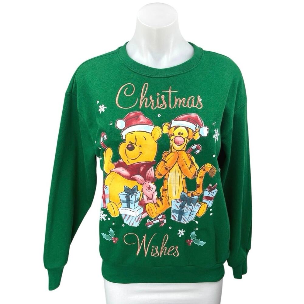 Disney Winnie The Pooh Light Up Christmas Green Graphic Sweatshirt Sweater Top